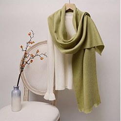 Solid Ripple Wool Scarf with Short Fringe Royal Blue