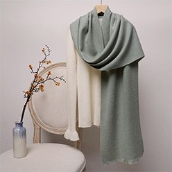 Solid Ripple Wool Scarf with Short Fringe Lavender