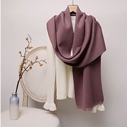 Solid Ripple Wool Scarf with Short Fringe Rose Purple