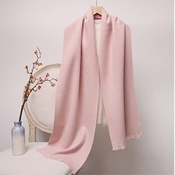 Solid Ripple Wool Scarf with Short Fringe Sky Pink