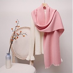Solid Ripple Wool Scarf with Short Fringe Pearl Pink