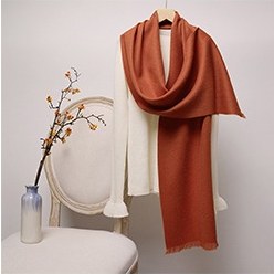 Solid Ripple Wool Scarf with Short Fringe Ginger Red