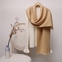 Solid Ripple Wool Scarf with Short Fringe Camel