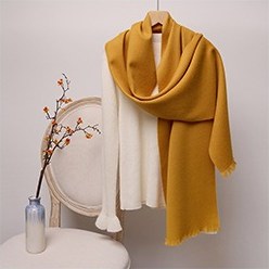 Solid Ripple Wool Scarf with Short Fringe Ginger