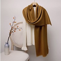 Solid Ripple Wool Scarf with Short Fringe Golden Camel