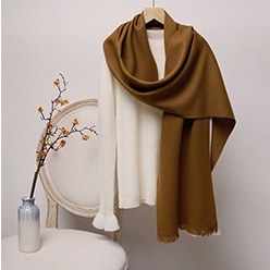 Solid Ripple Wool Scarf with Short Fringe Amber