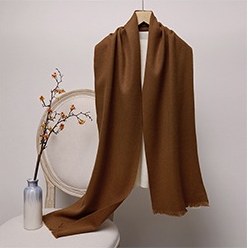 Solid Ripple Wool Scarf with Short Fringe Birch Brown