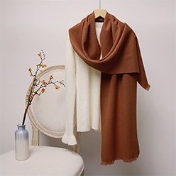Solid Ripple Wool Scarf with Short Fringe Caramel