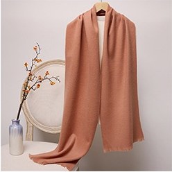 Solid Ripple Wool Scarf with Short Fringe Amber Red