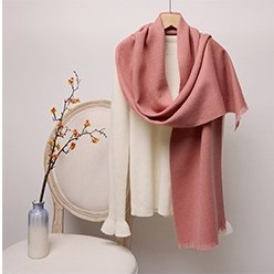 Solid Ripple Wool Scarf with Short Fringe Coral Pink