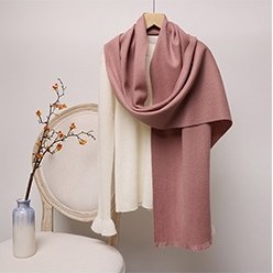 Solid Ripple Wool Scarf with Short Fringe Dusty Rose