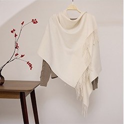 Solid Ripple Wool Shawl Ivory