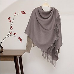 Solid Ripple Wool Shawl Mouse Gray