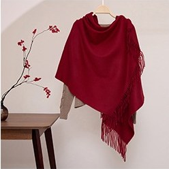 Solid Ripple Wool Shawl Burgundy
