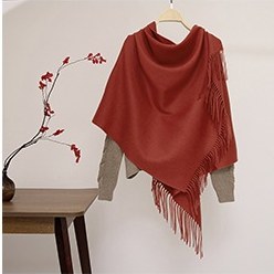 Solid Ripple Wool Shawl Vintage Red