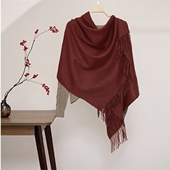 Solid Ripple Wool Shawl Deep Tea Red
