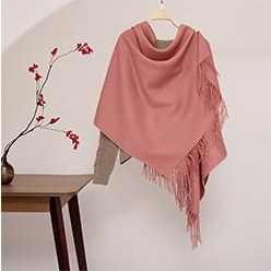 Solid Ripple Wool Shawl Coral Pink