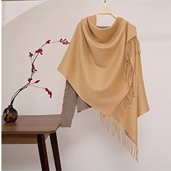 Solid Ripple Wool Shawl Golden Camel