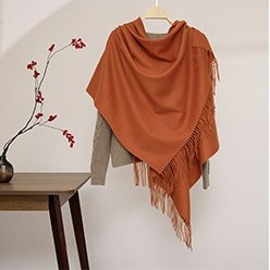 Solid Ripple Wool Shawl Orange Red