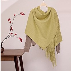 Solid Ripple Wool Shawl Mustard Green