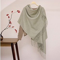 Solid Ripple Wool Shawl Tobacco Green