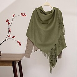 Solid Ripple Wool Shawl Olive Green