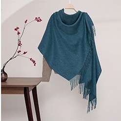 Solid Ripple Wool Shawl Peacock Blue