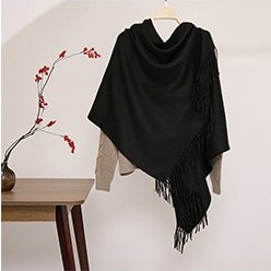 Solid Ripple Wool Shawl Black