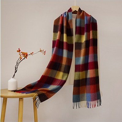 Ripple Wool Yarn-Dyed Check Scarf Style RD09#