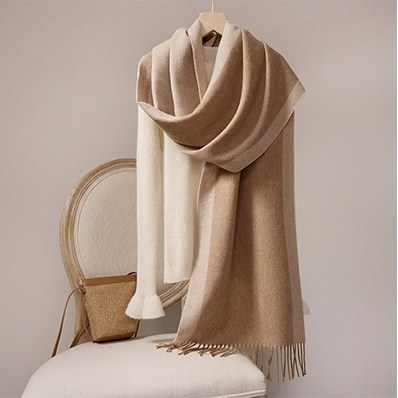 Wool Scarf with Contrast Border — RS26-W040 Oatmeal