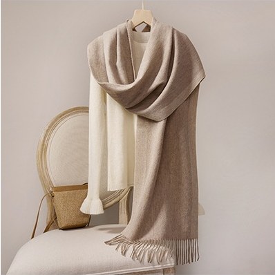 Wool Scarf with Contrast Border — RS26-W040 Light Brown