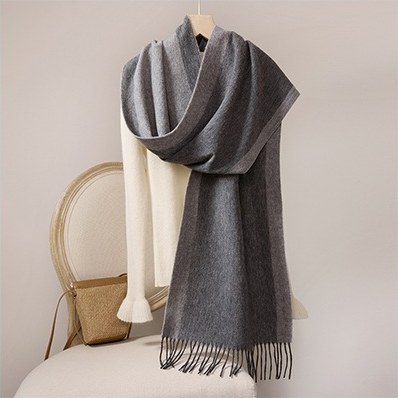 Wool Scarf with Contrast Border — RS26-W040 Mid Gray