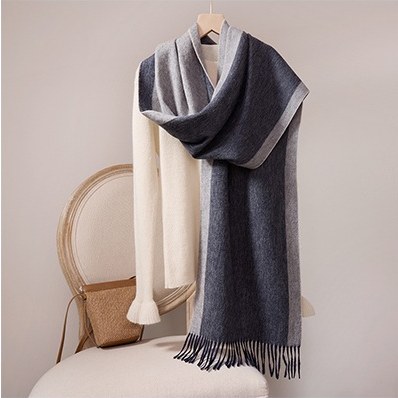 Wool Scarf with Contrast Border — RS26-W040 Dark Gray