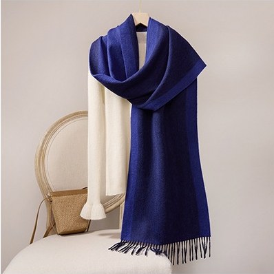 Wool Scarf with Contrast Border — RS26-W040 Royal Blue