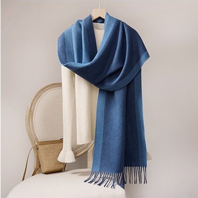 Wool Scarf with Contrast Border — RS26-W040 Peacock Blue