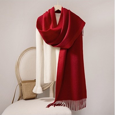 Wool Scarf with Contrast Border — RS26-W040 Red