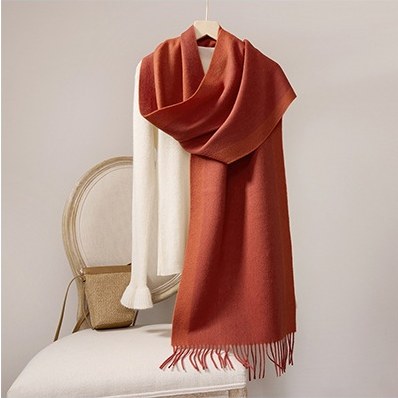 Wool Scarf with Contrast Border — RS26-W040 Orange Red