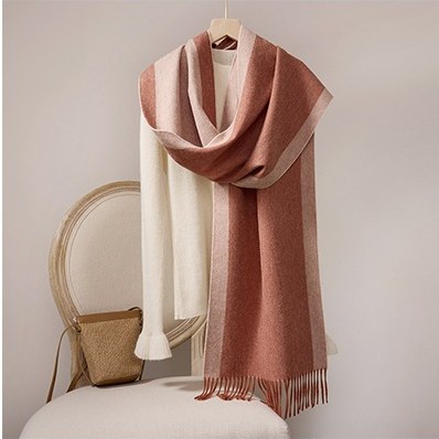 Wool Scarf with Contrast Border — RS26-W040 Berry Pink