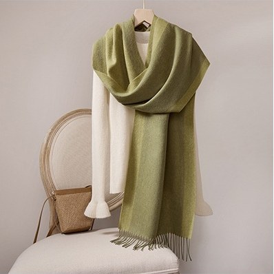 Wool Scarf with Contrast Border — RS26-W040 Grass Green